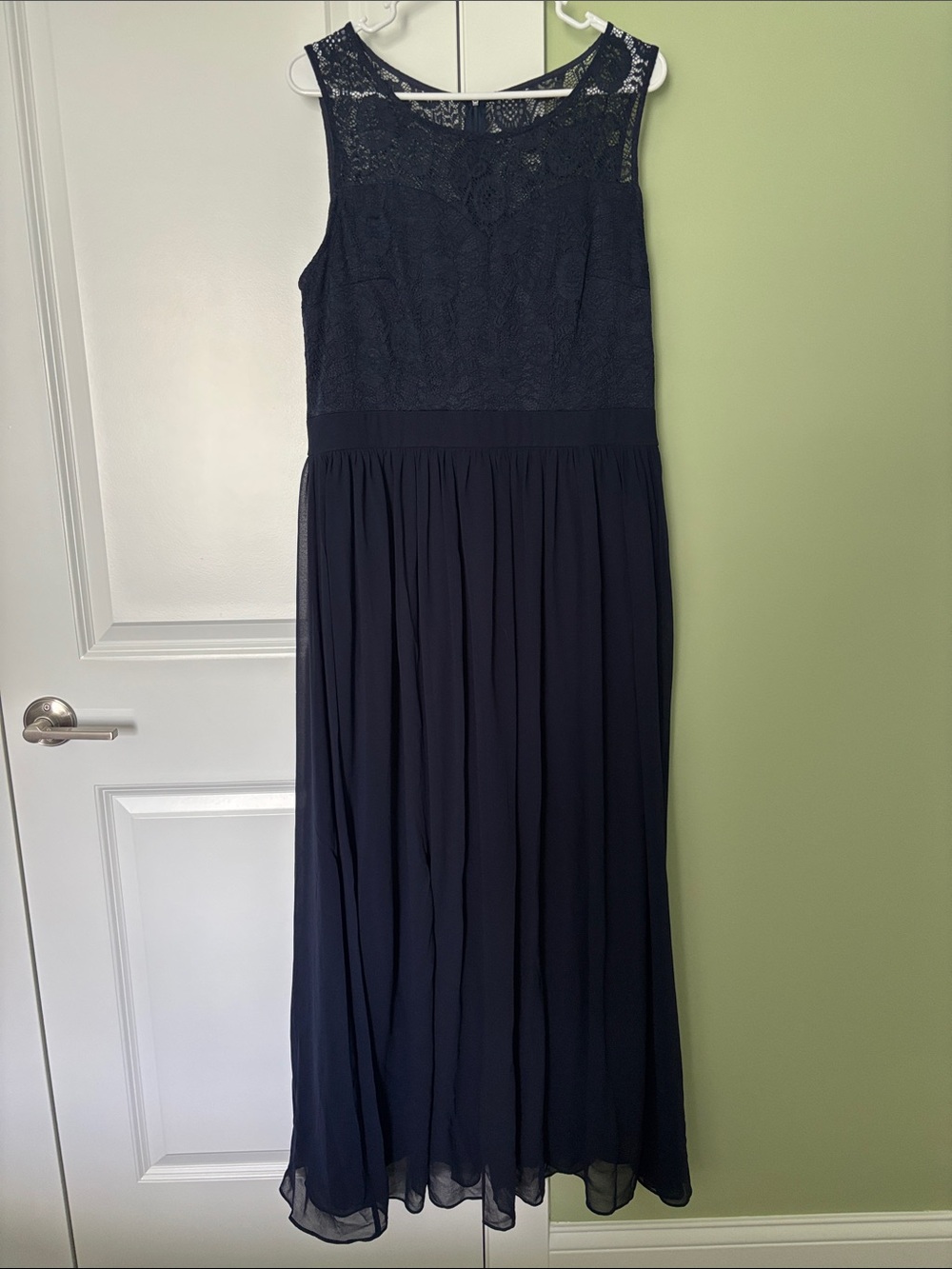 Sleeveless Navy Lace & Chiffon Maxi Dress